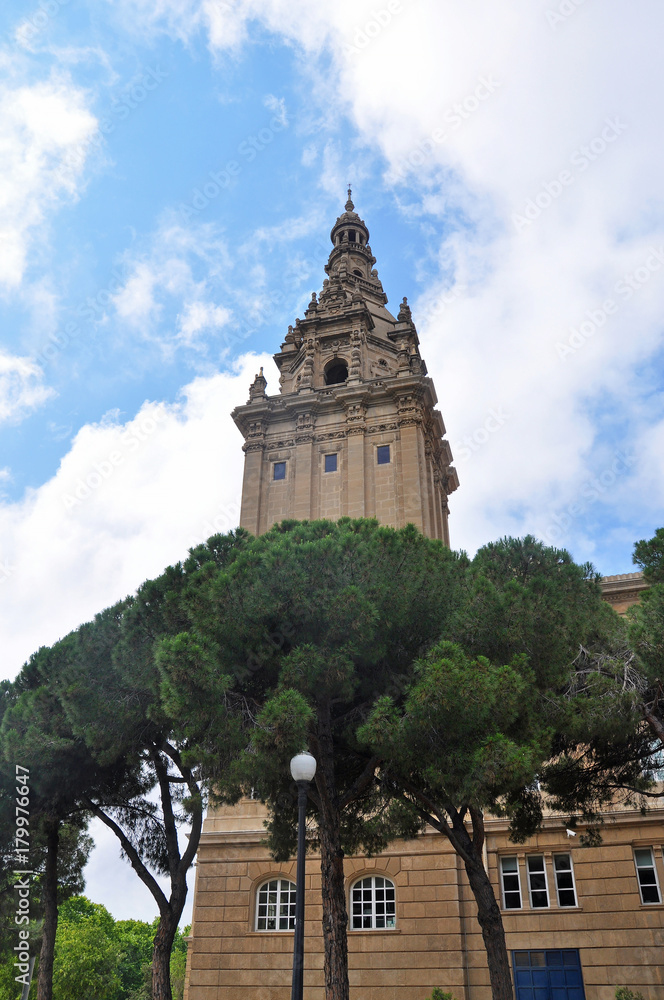 The tower of National art Museum of Catalonia in Barcelona, Spain