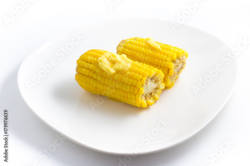 Cooked Corn Cob with butter. Milho verde