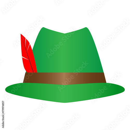 Green German Alpine Octoberfest hat with red feathers. Hunter hat with feather.