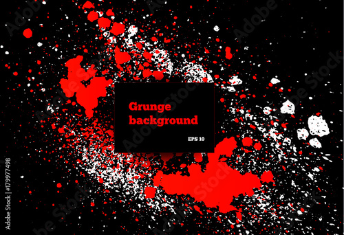 Black, red paint, ink brush strokes, brushes ink droplets, blots. Dirty artistic design elements, boxes, frames. Grunge frame with space for your text or image. Template space for your text or image.