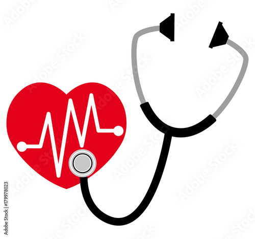 Stéthoscope écoutant un cœur. Icône santé. Healthcare  and medical cardiology icon.