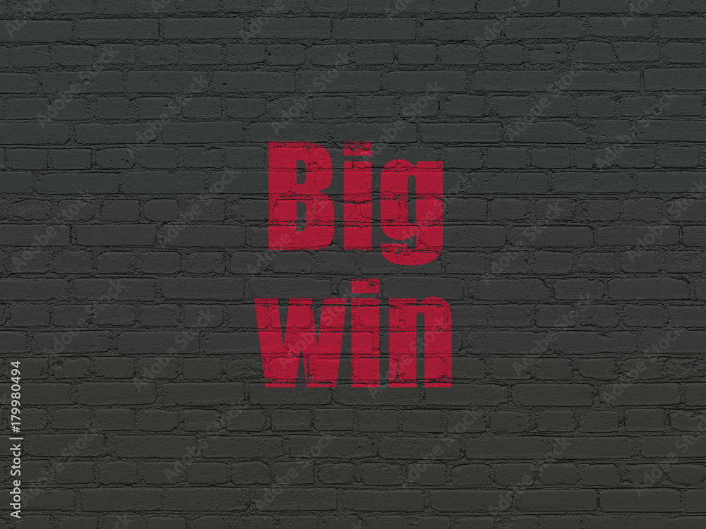Finance concept: Painted red text Big Win on Black Brick wall background Finance concept: Painted red text Big Win on Black Brick wall background