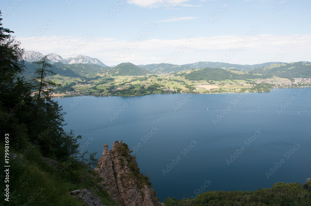 View to lake Traunsee from mount Traunstein