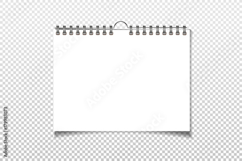 Spiral blank wall calendar mock up. White sheets of paper isolated on background. Vector
