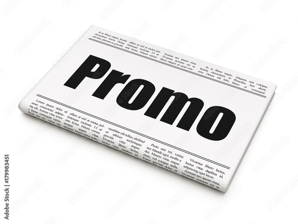 Advertising concept: newspaper headline Promo on White background, 3D rendering Advertising concept: newspaper headline Promo on White background, 3D rendering