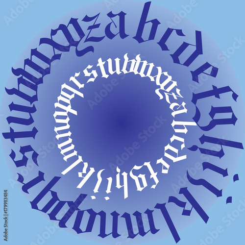vector illustration of alphabet gothic  letters in circle shape design for text and verbal content concepts