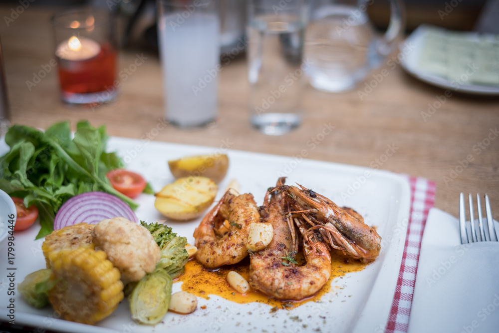 seafood plate on table restaurant