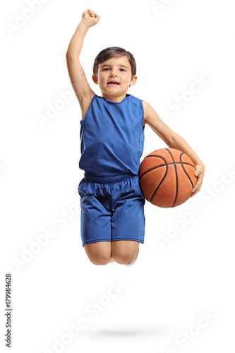 Overjoyed little basketball player jumping and gesturing happiness © Ljupco Smokovski