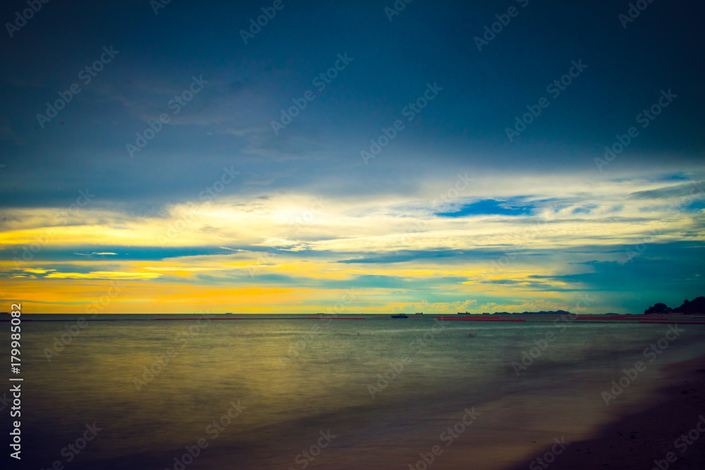 Beautiful seaside view Landscape of Ocean  with dramatic  sunrise sky.