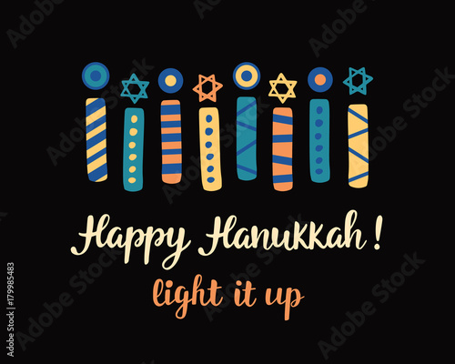 Happy Hanukkah, hand written brush lettering