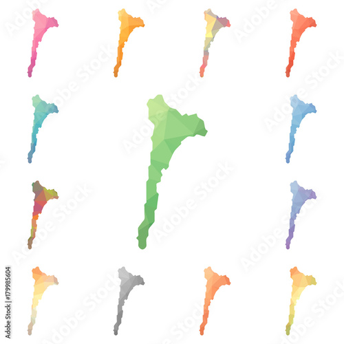 Ko Samet geometric polygonal, mosaic style island maps collection. Bright abstract tessellation, low poly style, modern design. Ko Samet polygonal maps for your infographics or presentation.