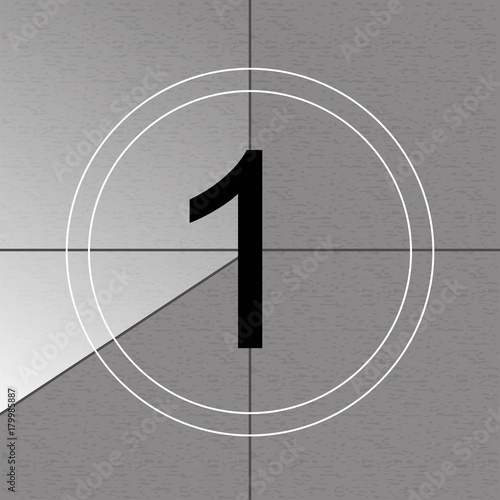 Creative vector illustration of countdown frame. Art design. Old film movie timer count. Vintage retro cinema. Abstract concept graphic element. Universal leader. Number one - 1
