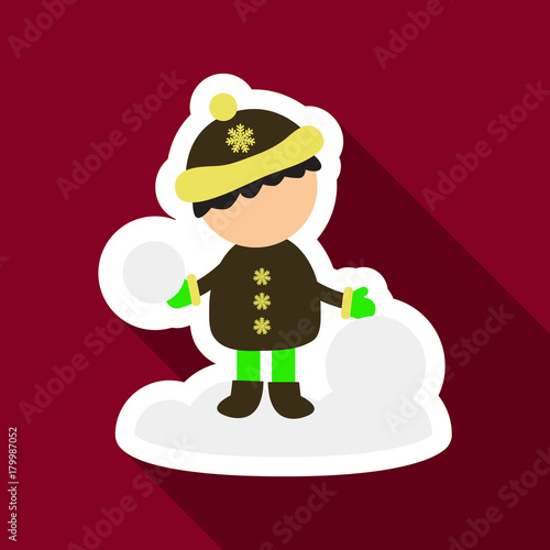 Flat Icon with shadow child playing snowballs