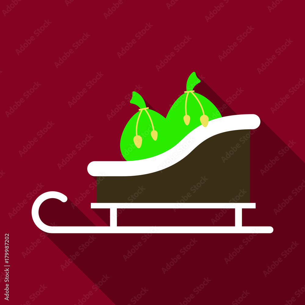 Flat Icon with shadow sleigh with gifts Flat Icon with shadow sleigh with gifts
