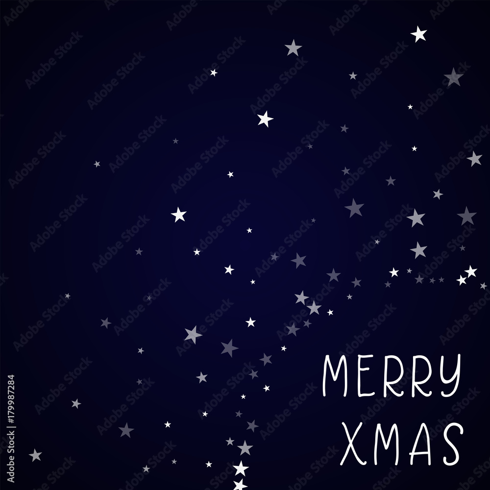 Merry Xmas greeting card. Random falling stars background. Random falling stars on deep blue background. Amazing vector illustration. Merry Xmas greeting card. Random falling stars background. Random falling stars on deep blue background. Amazing vector illustration.