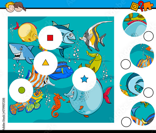 match pieces puzzle with fish animals