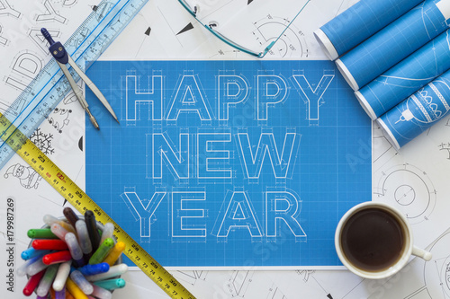Obraz na płótnie Happy new year blueprint