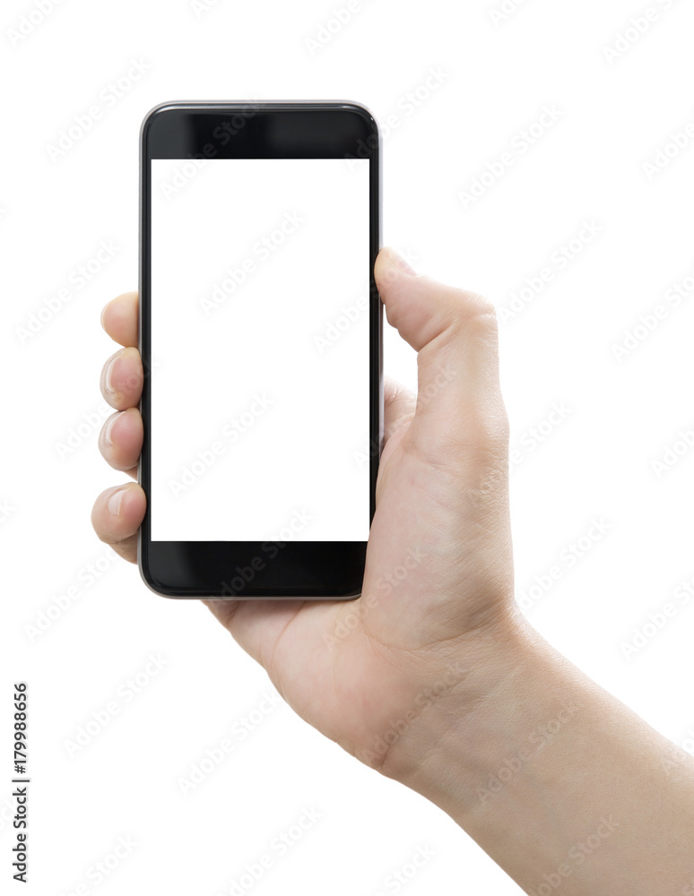 Businessman hand holding smart phone with path Businessman hand holding smart phone with path