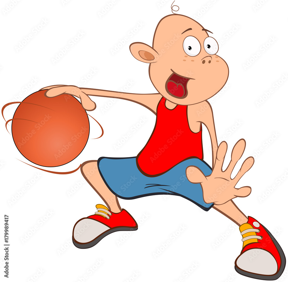 Cartoon cute little boy playing basketball Vector Image