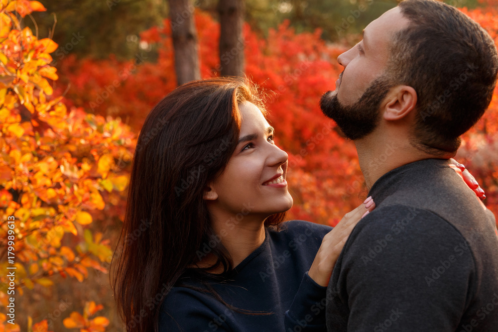 Romantic couple in love in autumn park Romantic couple in love in autumn park