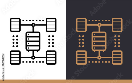 Outline icon Computing cluster. Data science technology and machine learning process. Suitable for print, website and presentation