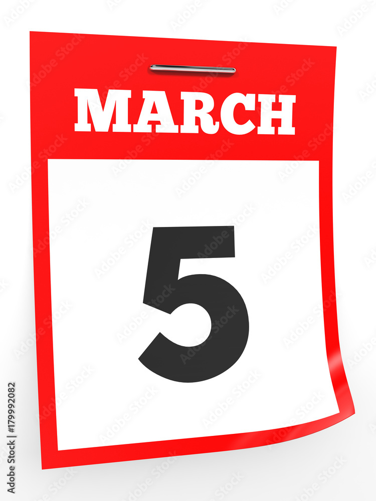 March 5. Calendar on white background. March 5. Calendar on white background.