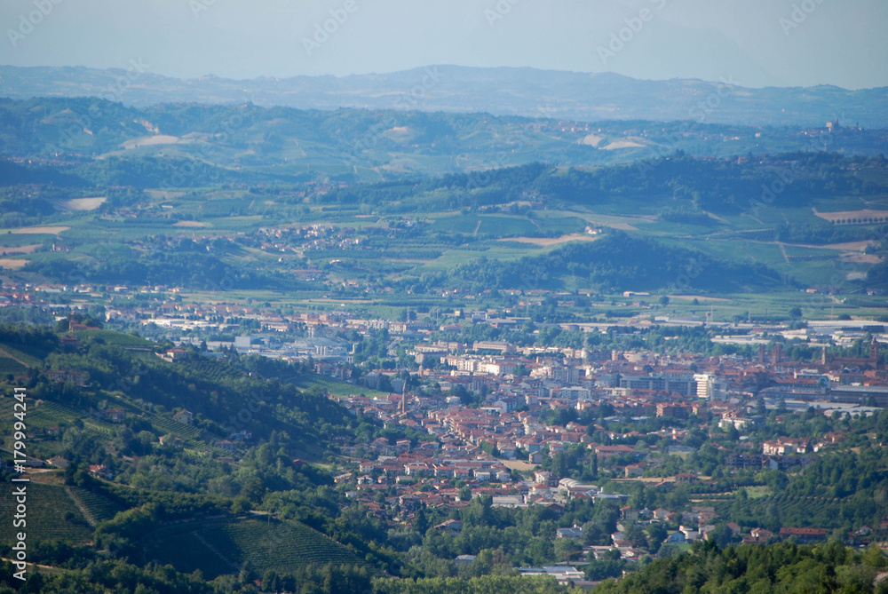 Cityscape of Alba and Langhe hills