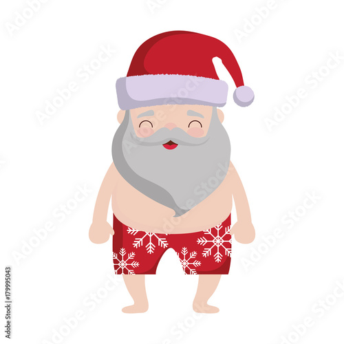 cartoon santa claus wearing swimsuit icon over white background colorful design vector illustration