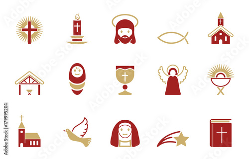 Christliche Weihnachten - Iconset in Rot/ Gold
