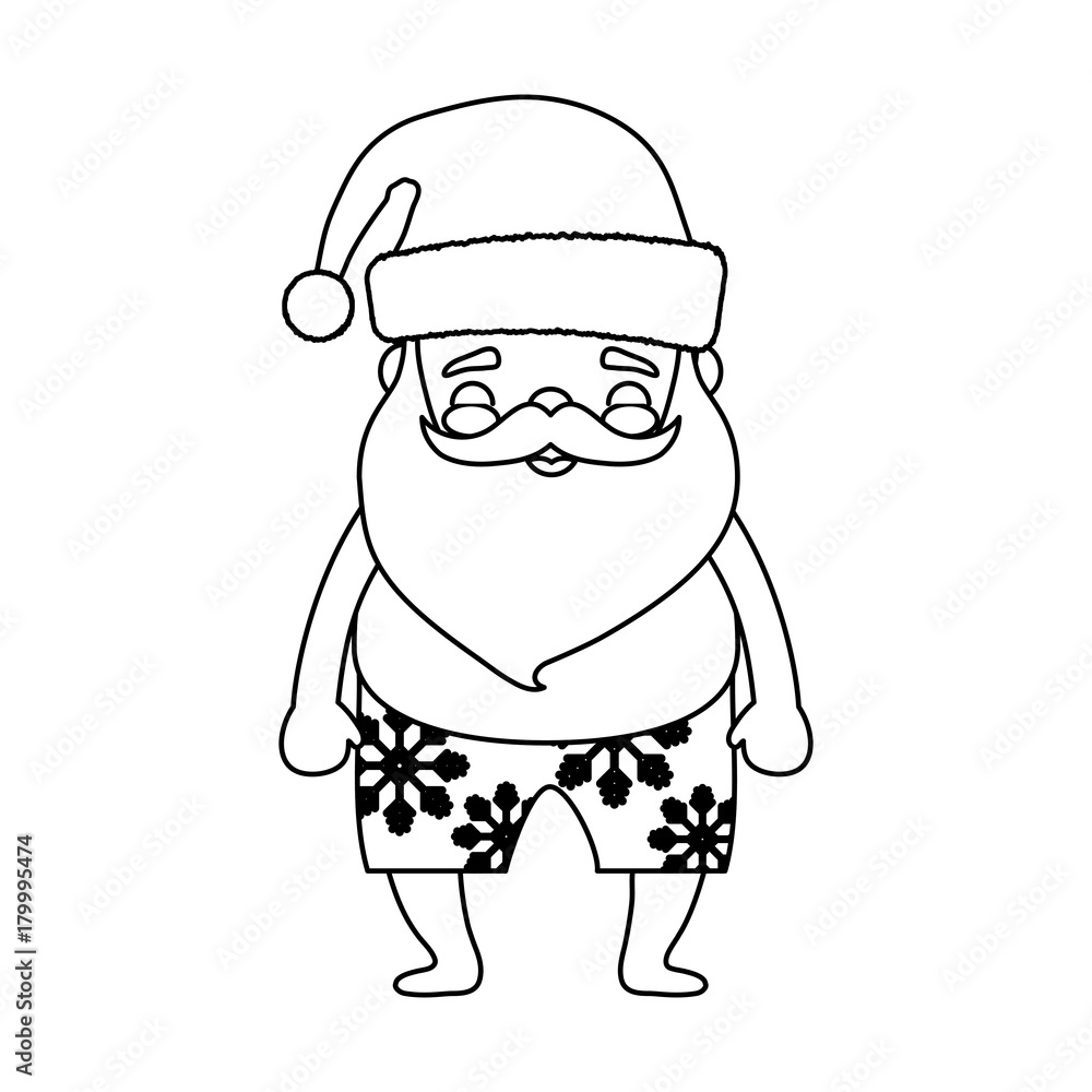 cartoon santa claus wearing swimsuit icon over white background  vector illustration
