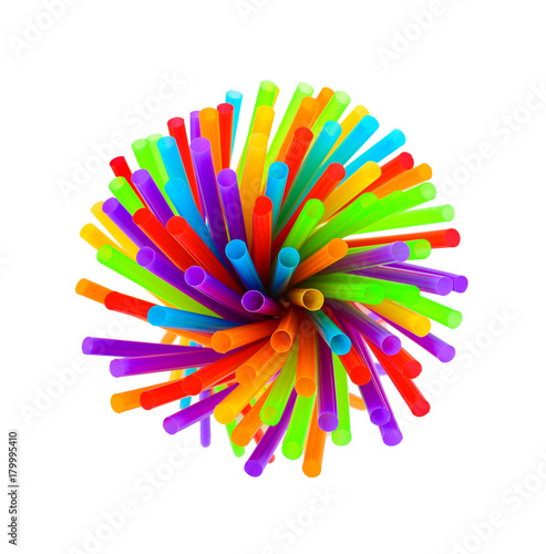 Colored plastic drinking straws on a white background
