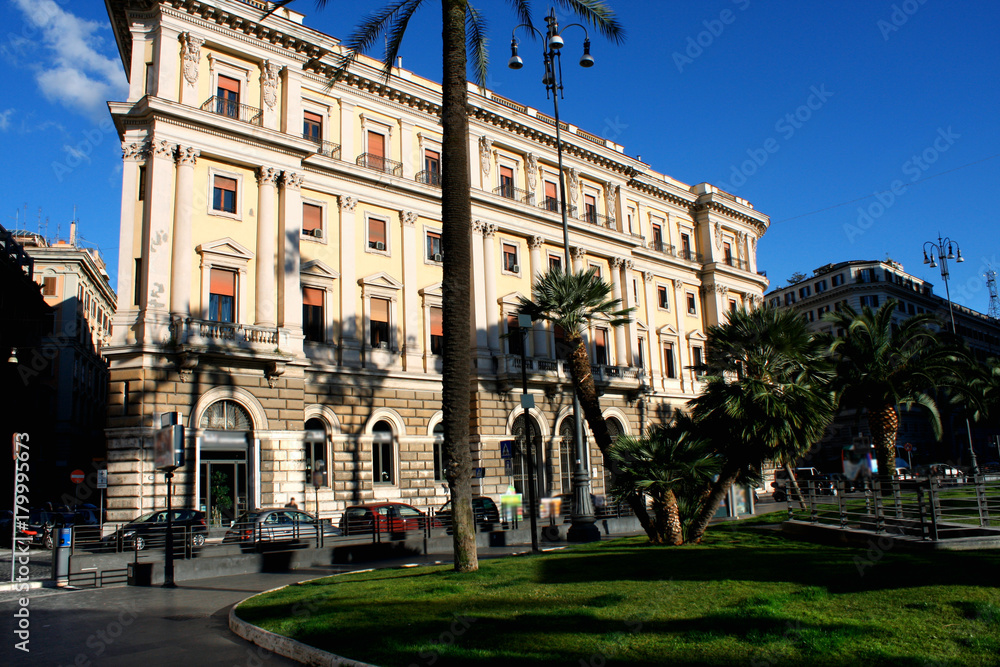 Citz Park on Cavour square with new buildings in Rome, Italy