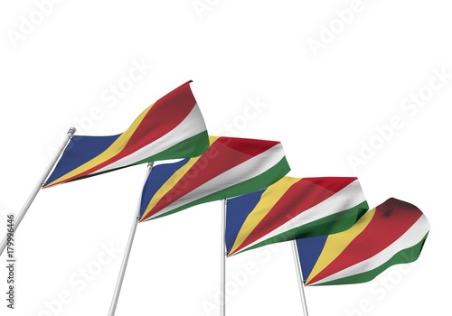 Seychelles flags in a row with a white background. 3D Rendering