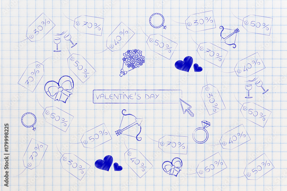 Fototapeta premium valentines day symbols and search engine bar with query