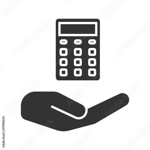 Open hand with calculator glyph icon