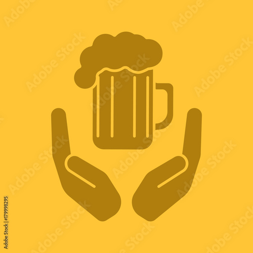 Open palms with beer mug glyph color icon