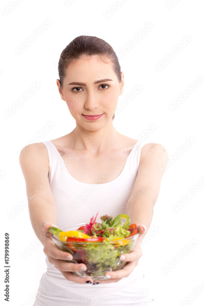Portrait of smiling Beautiful woman with vegetable salad. Portrait of smiling Beautiful woman with vegetable salad.