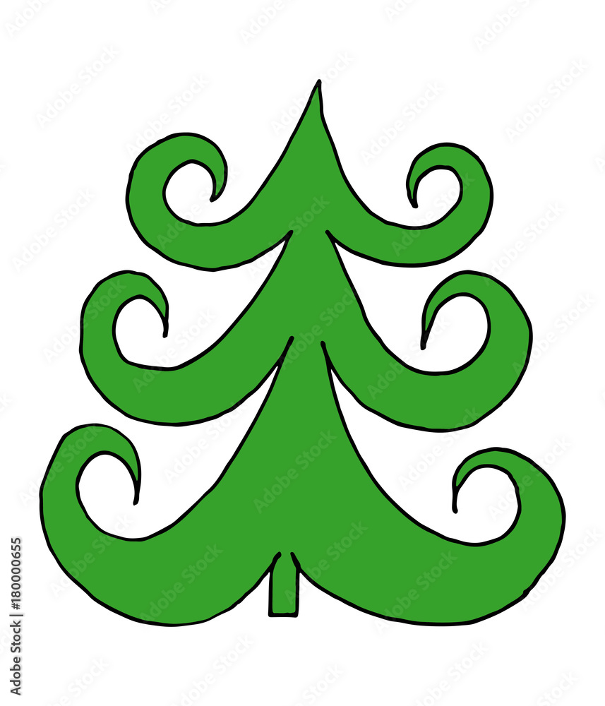 Obraz premium Vector Christmas tree doodle cartoon hand drawing