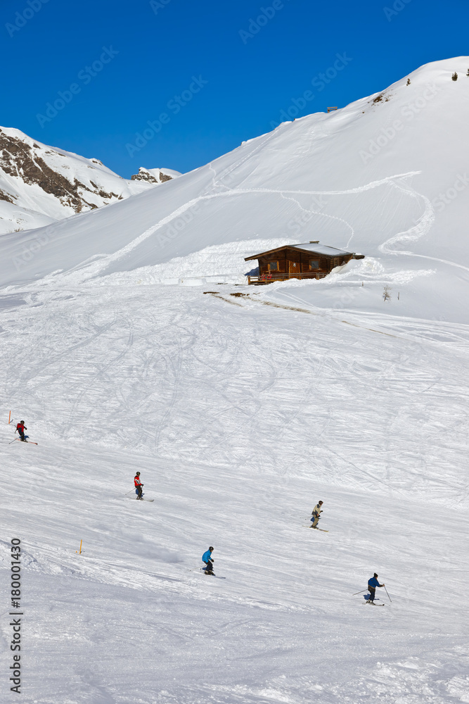 Skiers at mountains ski resort Bad Hofgastein - Austria