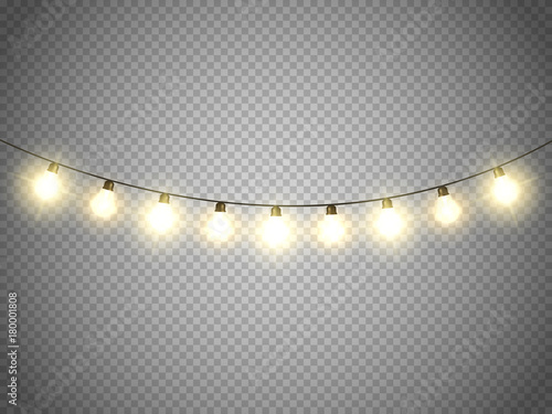 Christmas lights isolated on transparent background. Vector xmas glowing garland.