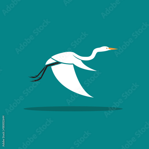 Vector of Heron or egret design (Ciconiiformes, Ardeidae) flying on blue background. Bird, Animals.