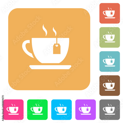 Cup of tea with teabag rounded square flat icons