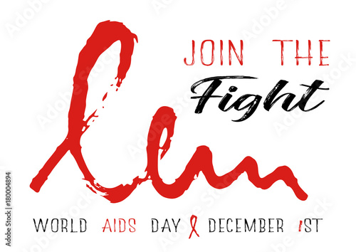 Shape of red AIDS ribbon from brush strokes on white background. Join the fight at World AIDS day in December 1st. Vector illustration