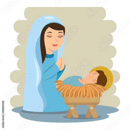merry christmas baby jesus lying in a manger with maria