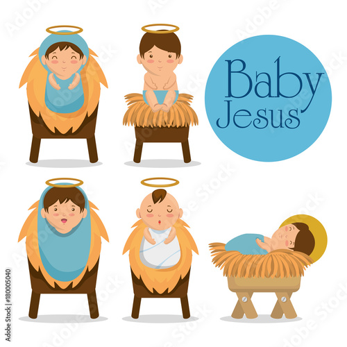 merry christmas baby jesus lying in a manger vector illustration graphic design