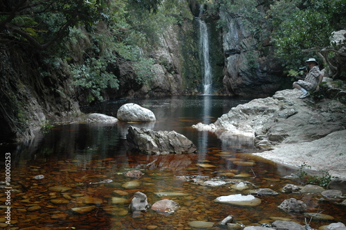 Waterfall in a pond