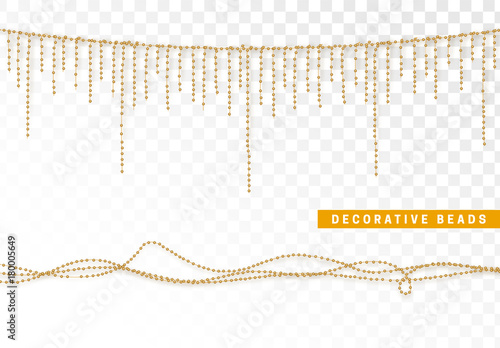String beads realistic isolated. Decorative design element golden bead.