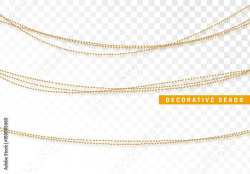 String beads realistic isolated. Decorative design element golden bead.