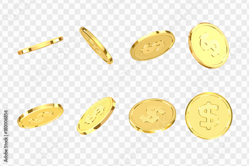 Golden coins. Realistic gold money isolated on a transparent background. photo