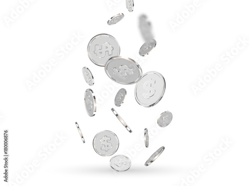 Silver coins. Realistic silver money isolated on white background.